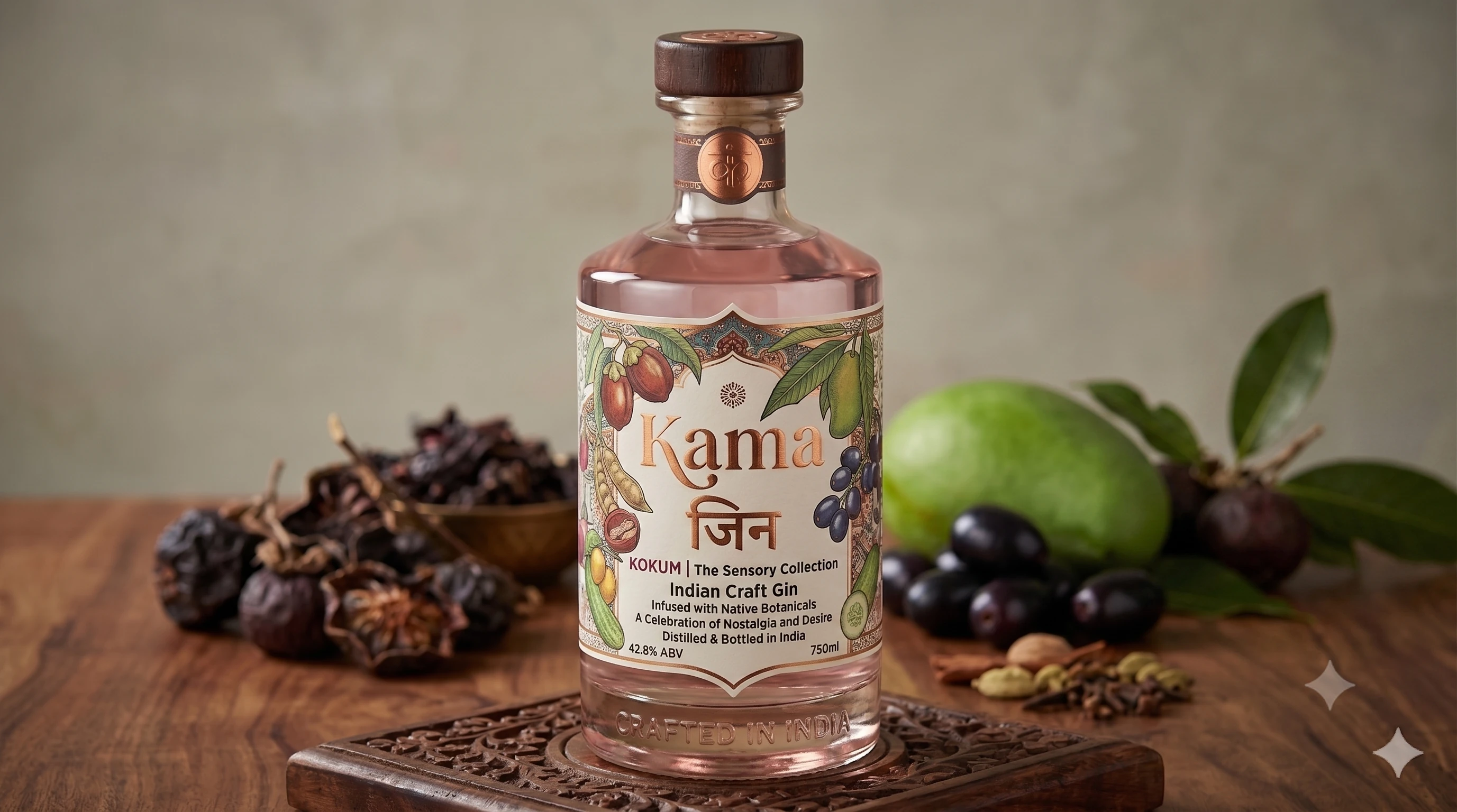 Kama Kokum Gin bottle with kokum and Indian botanicals